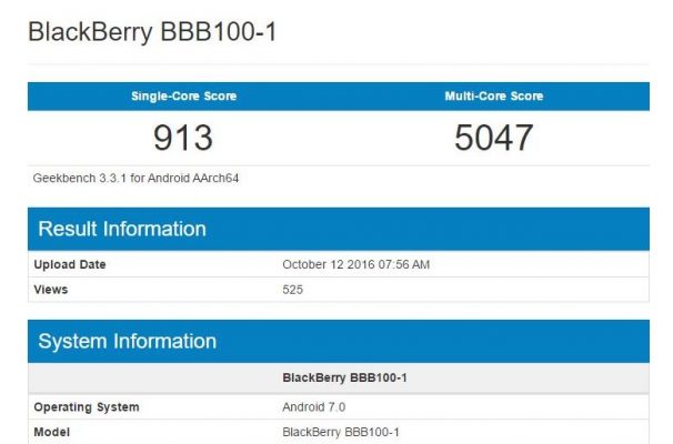 BlackBerry Mercury appare su Geekbench: 3 GB di RAM e Android 7.0 