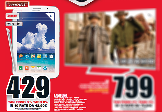Samsung Galaxy Note 8.0: disponibile da Mediaworld a 429 euro