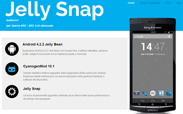 JellySnap, la ROM italiana basata su Android 4.2 per Xperia Arc S