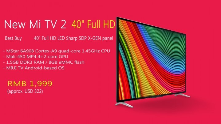 Xiaomi Mi TV 2 da 40 pollici Full HD è ufficiale
