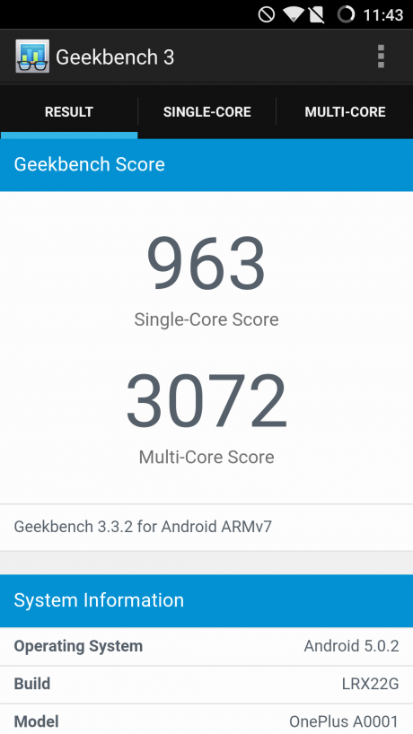 Geekbench 3 1/2 OPO