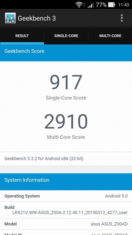 Geekbench3 1/2 Zenfone 2