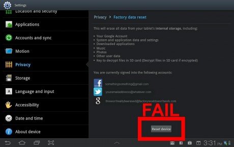 Android factory reset