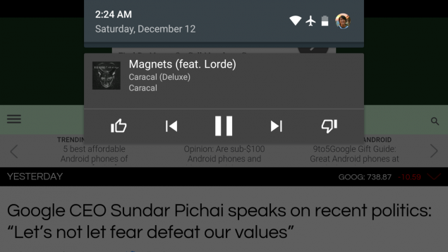 play musica tendina notifiche