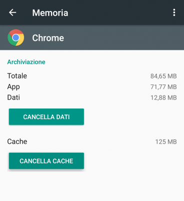 Pulizia cache Chrome