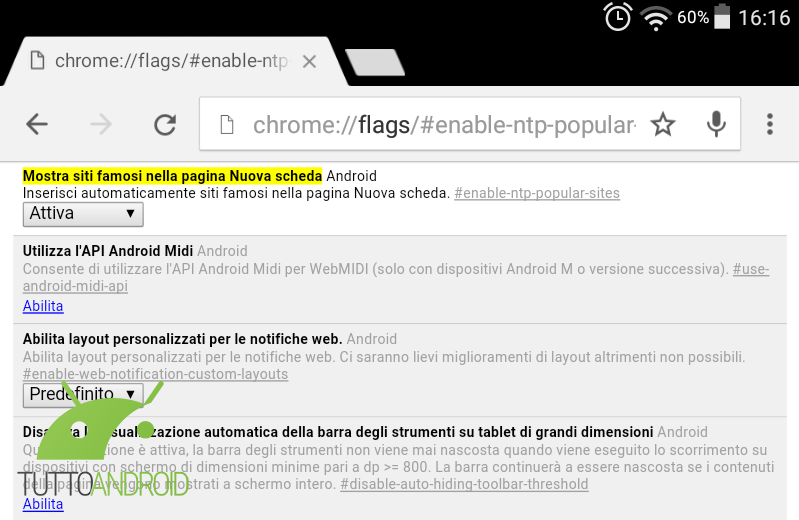 Chrome mostra i siti famosi nella pagina Nuova scheda