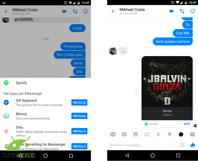 Facebook Messenger per Android supporta Spotify