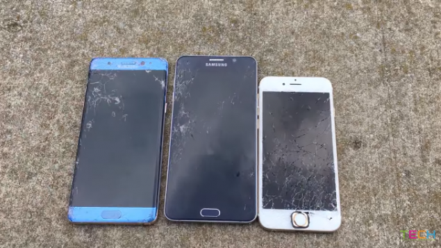 Galaxy Note 7 vs Note 5 vs iPhone 6S drop test