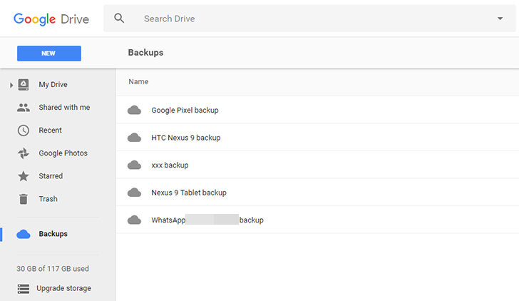 Google Drive Web mostrerà i dati dei backup delle app