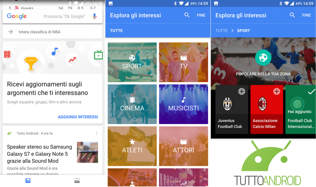 Nuova interfaccia dedicata alla gestione degli interessi su Google Now