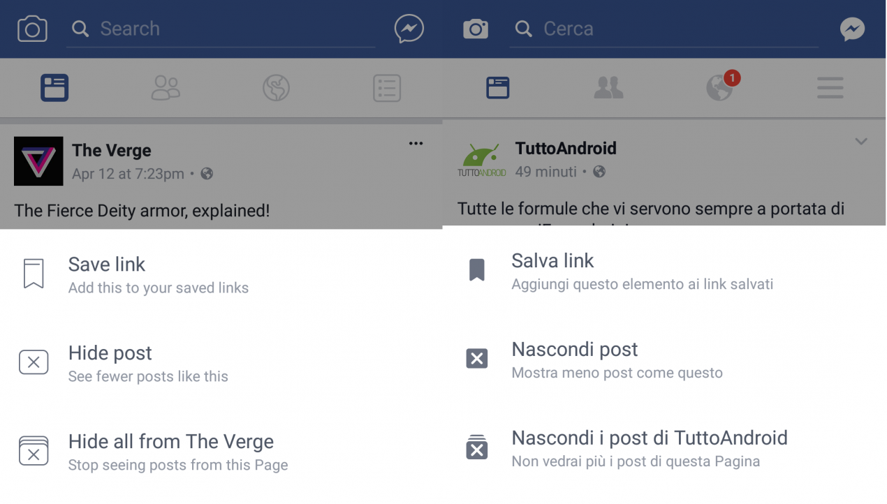 Facebook testa nuove icone nella sua app per Android