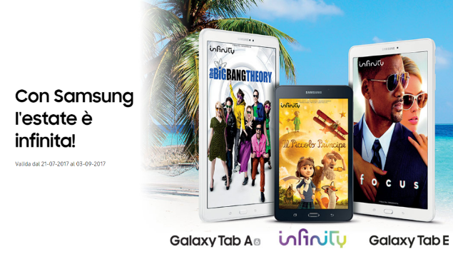 Un anno di Infinity in regalo acquistando Samsung Galaxy Tab A o Galaxy Tab E