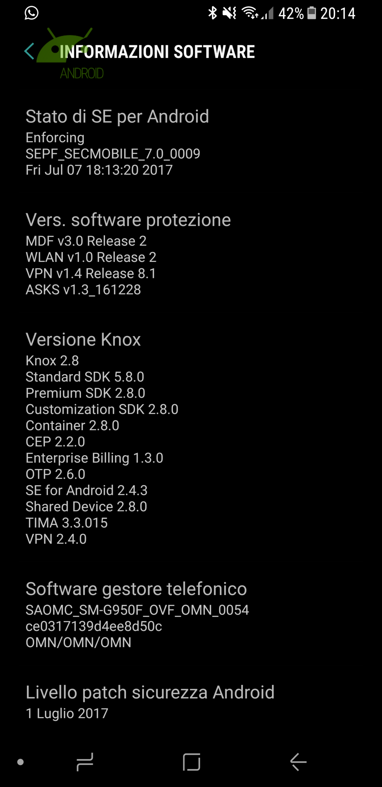 Samsung Galaxy S8 a marchio Vodafone riceve le patch di sicurezza di luglio