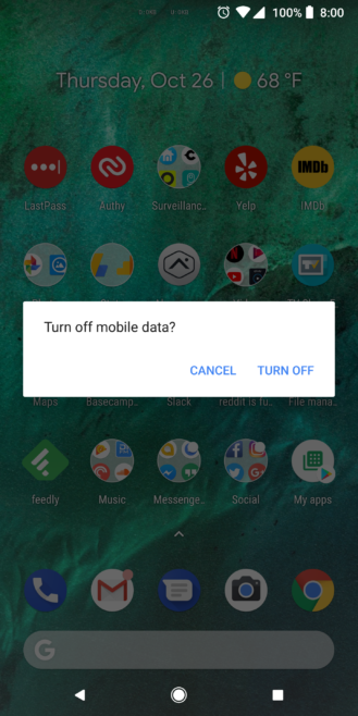 Android 8.1 Oreo toggle connessione dati