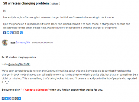 Samsung Galaxy S8 problemi ricarica wireless