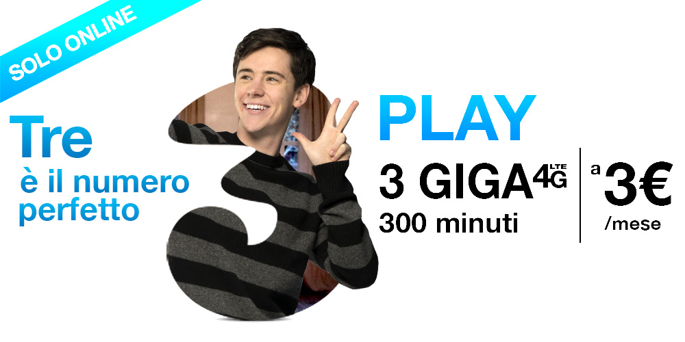 Tre Italia PLAY DIGITAL: 300 minuti e 3 GB a 3 euro al mese