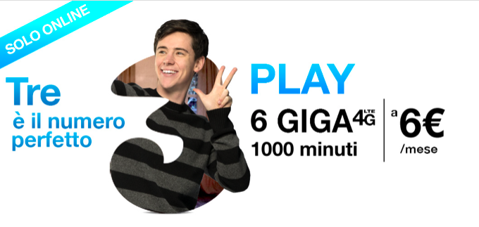 6 GB e 1000 minuti a 6 euro al mese: è la nuova PLAY Digital 6 di Tre