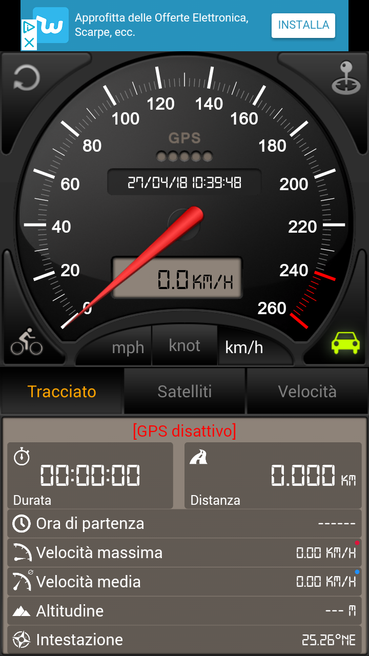 Tachimetro GPS traccia i percorsi in auto e in bici con dettagli e