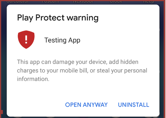 Google Play Protect notifica warning