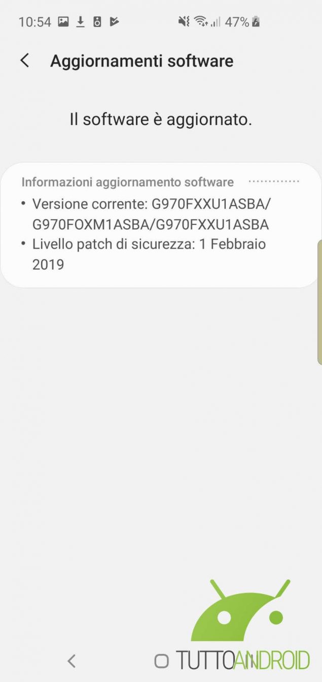 Samsung Galaxy S10e aggiornamento2