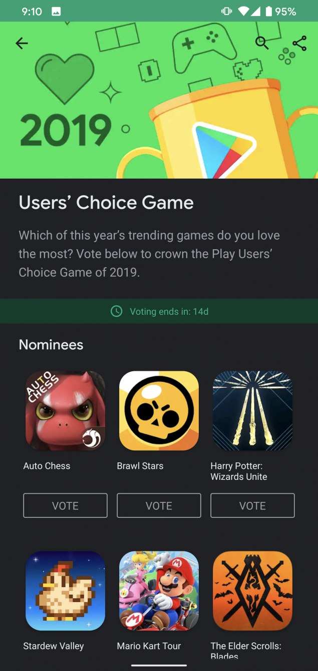 google play user choice awards 2019