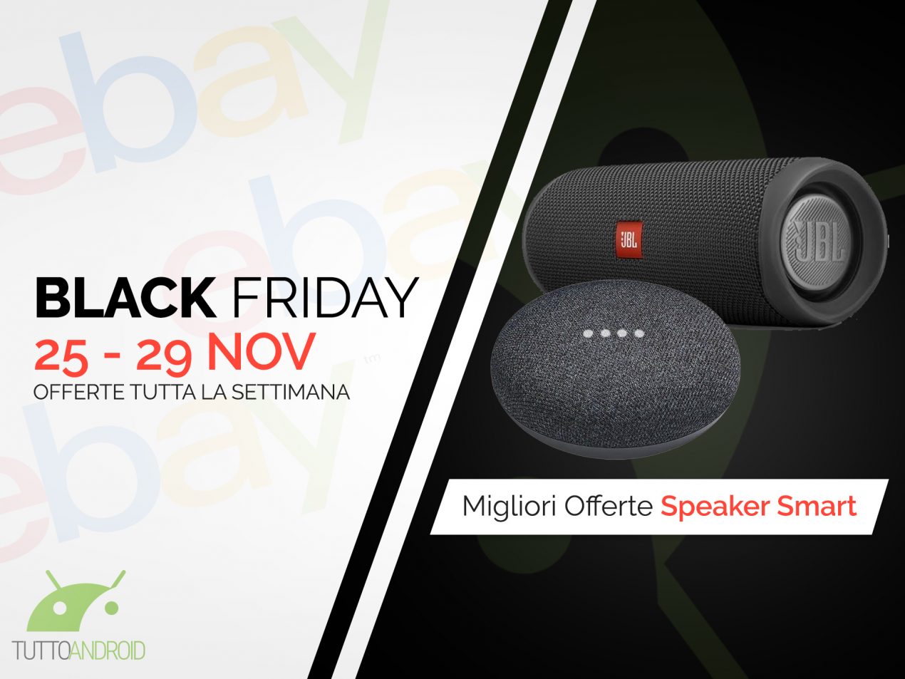 Continua il Black Friday su eBay: super prezzo per Google Home Mini con una spalla musicale