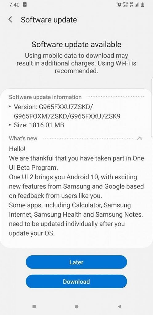 samsung galaxy s9 plus android 10 one ui 2.0 beta