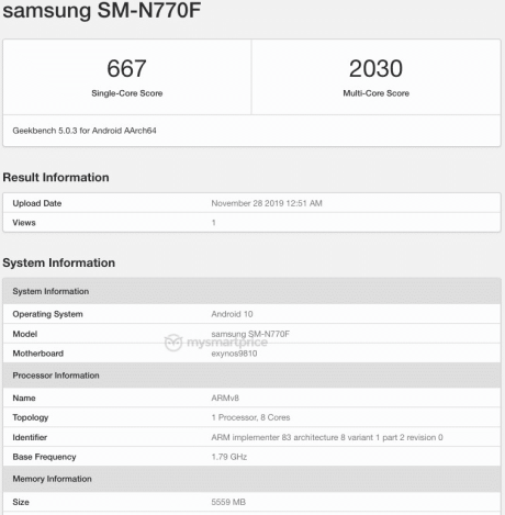 samsung note 10 lite geekbench