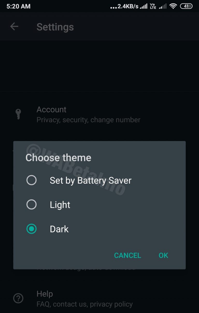 whatsapp beta modalità scura risparmio batteria
