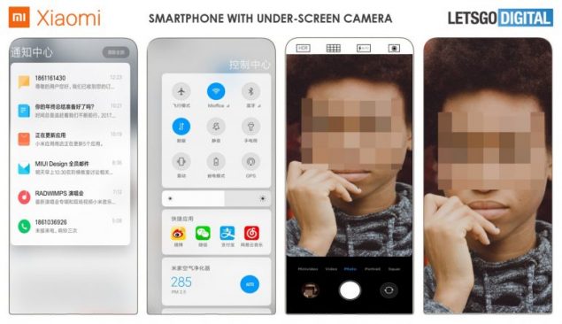 xiaomi smartphone fotocamera sotto il display brevetto