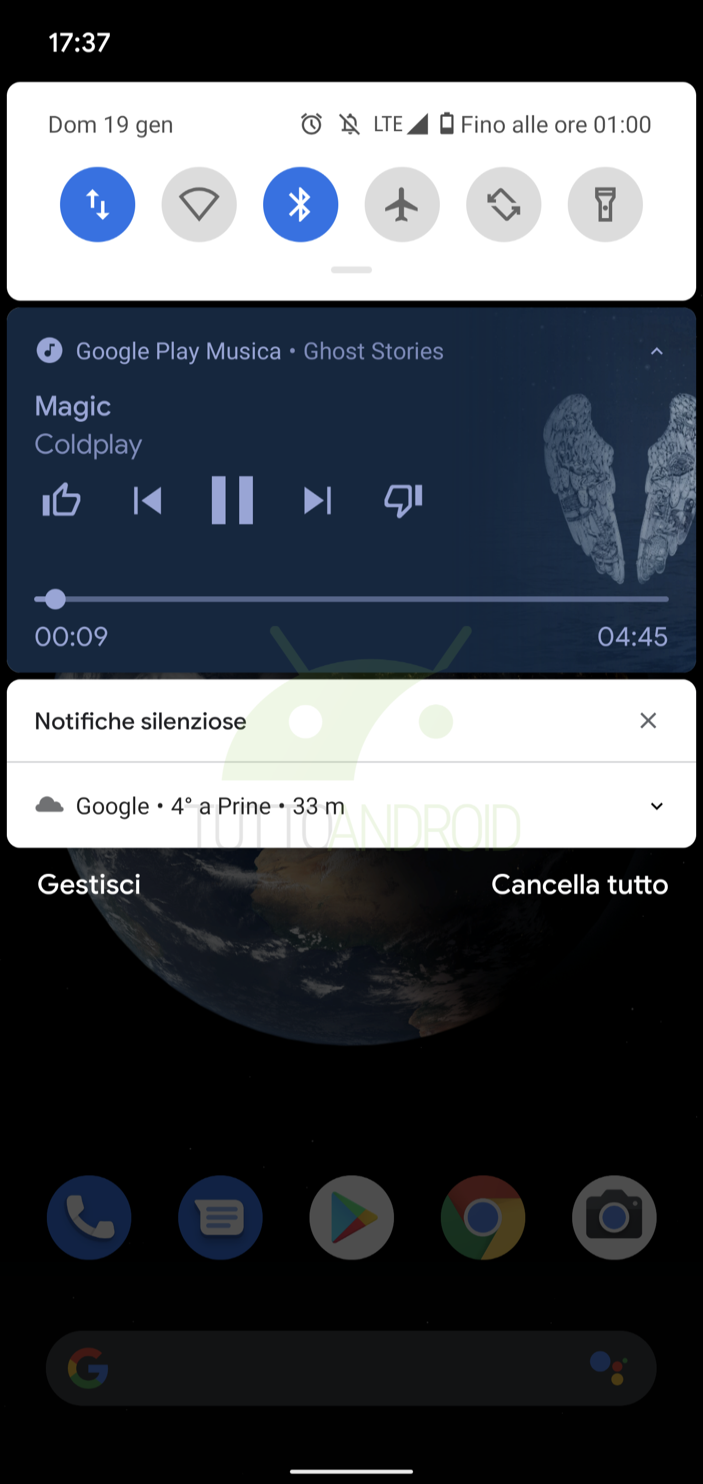barra di scorrimento della musica dalle notifiche Android 10