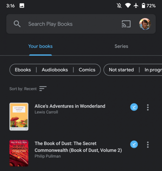 google play libri account switcher material design aggiornamento
