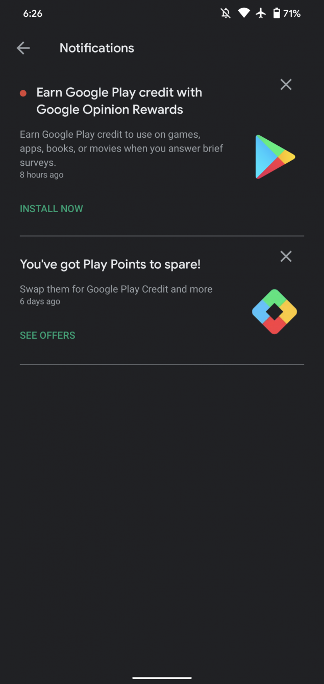 google play store opinion rewards notifica crediti