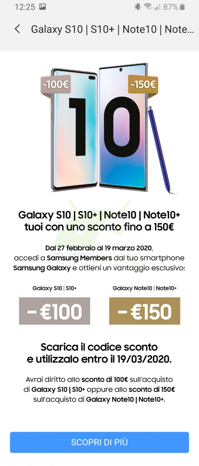 buono sconto Samsung Galaxy S10, S10+, Note 10 e Note 10+