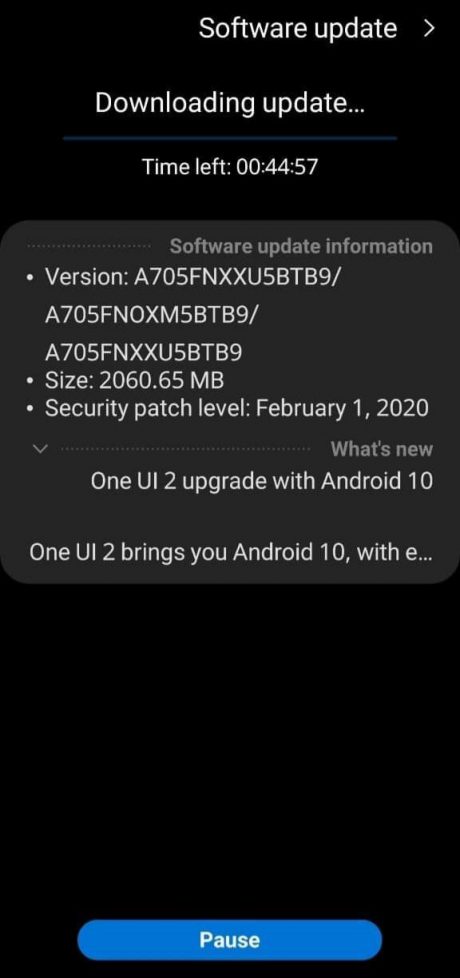 samsung galaxy a70 aggiornamento android 10