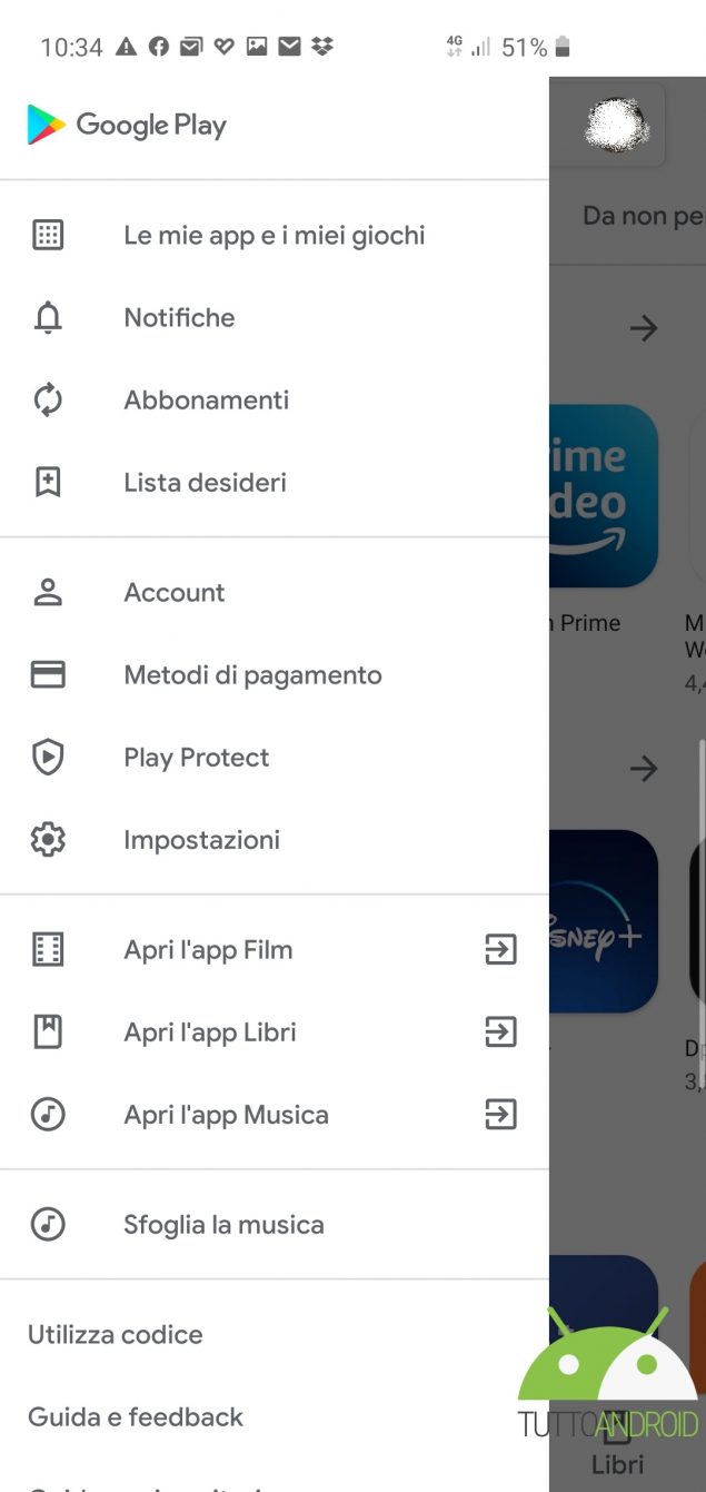 Google Play Store nuovo switcher account