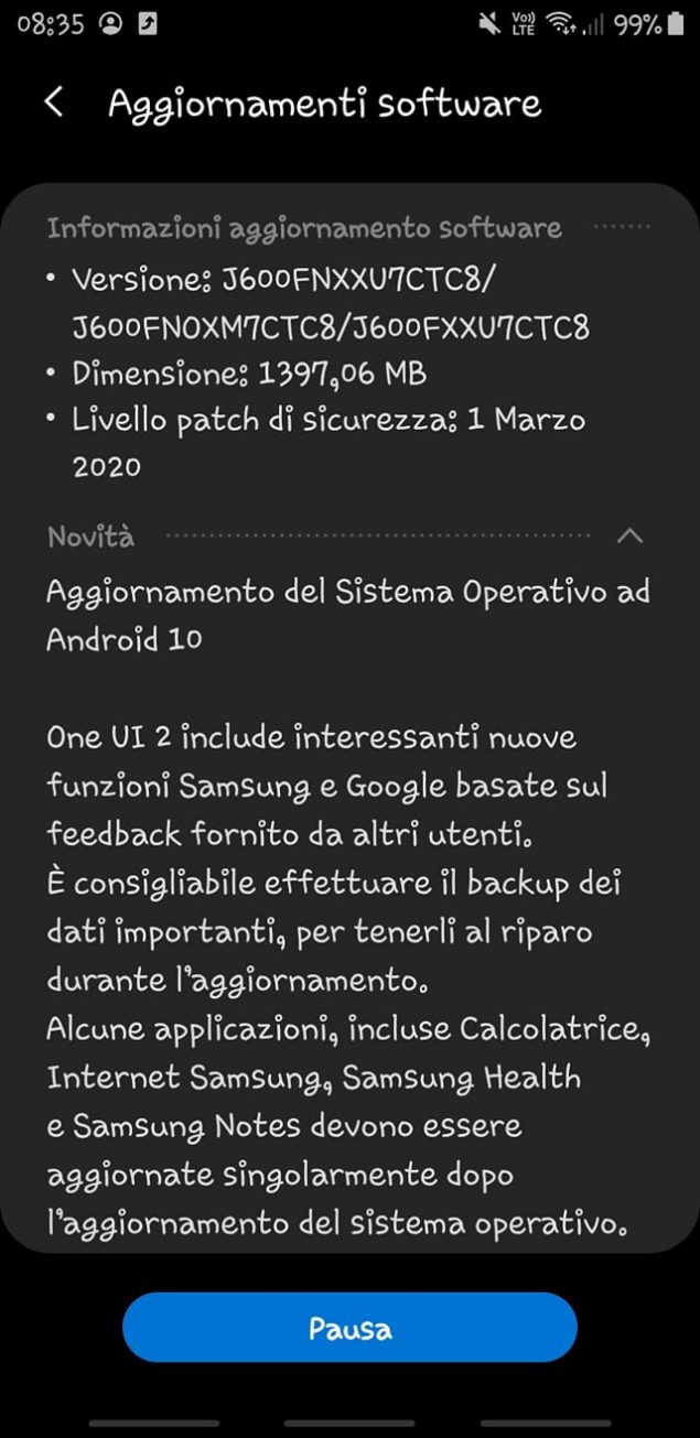 aggiornamento Samsung Galaxy J6 (2018)