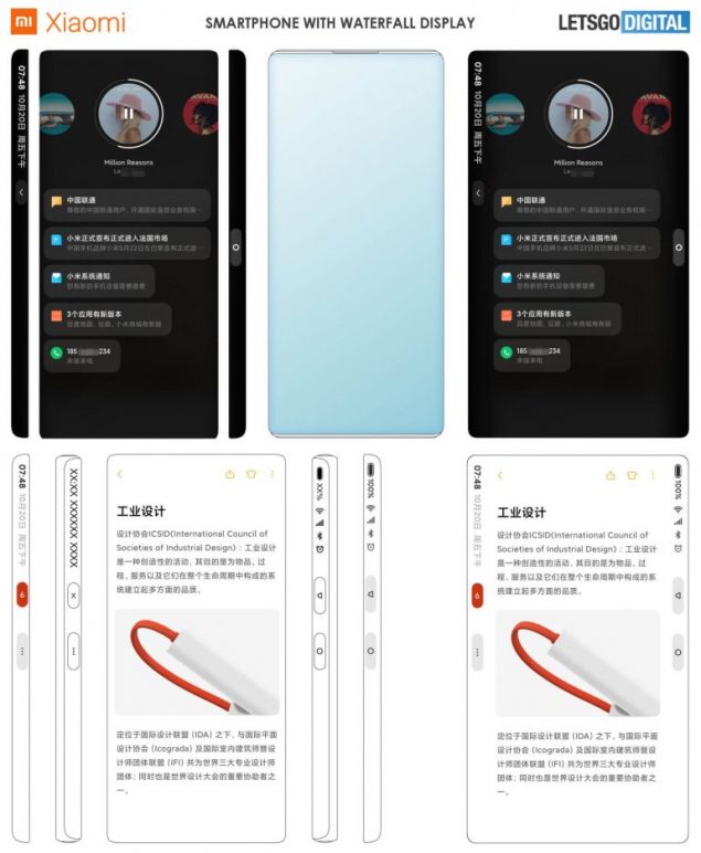xiaomi smartphone display waterfall fotocamera sotto display brevetto