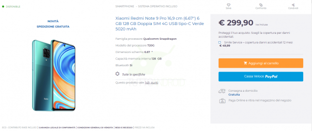 Redmi Note 9 Pro prezzi Italia