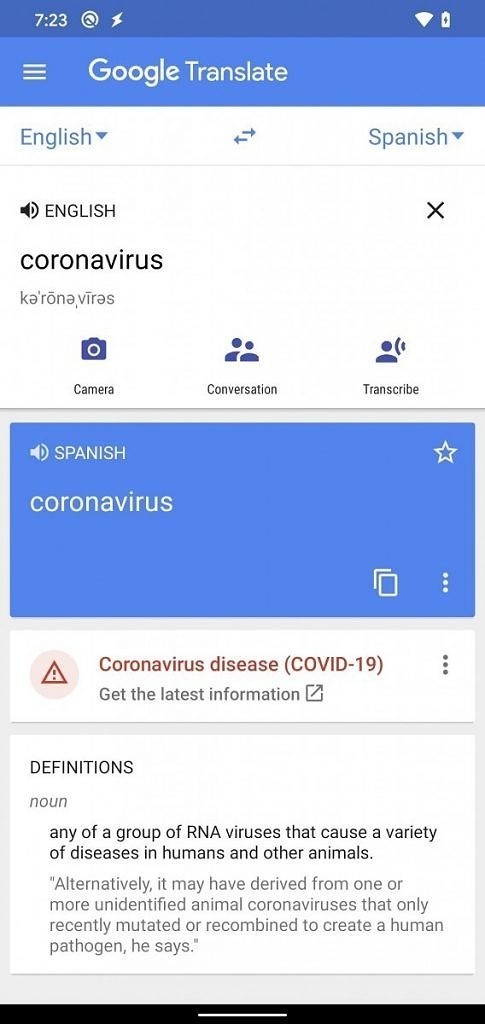 google traduttore scheda coronavirus trascrizione salvataggio novità