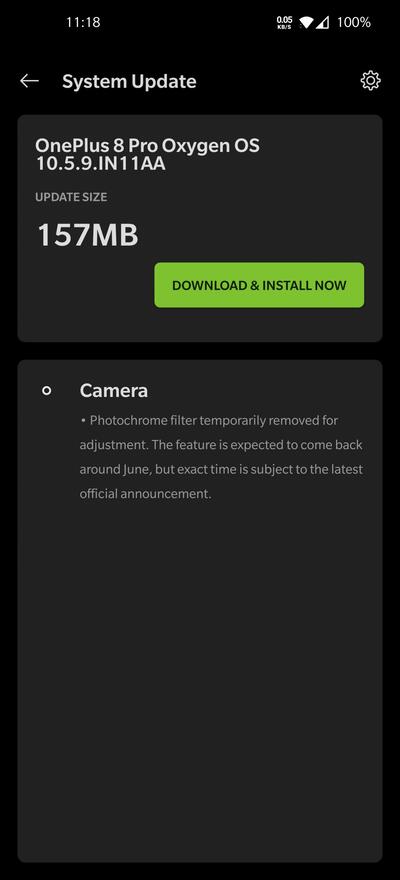 oneplus 8 pro aggiornamento color filter camera