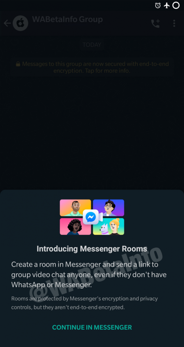 whatsapp beta facebook messenger rooms rollout