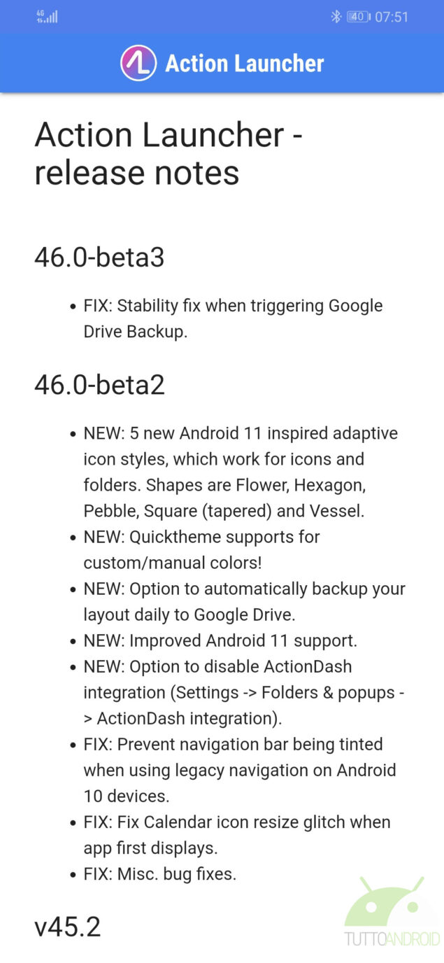 action launcher 46.0 beta 2 novità