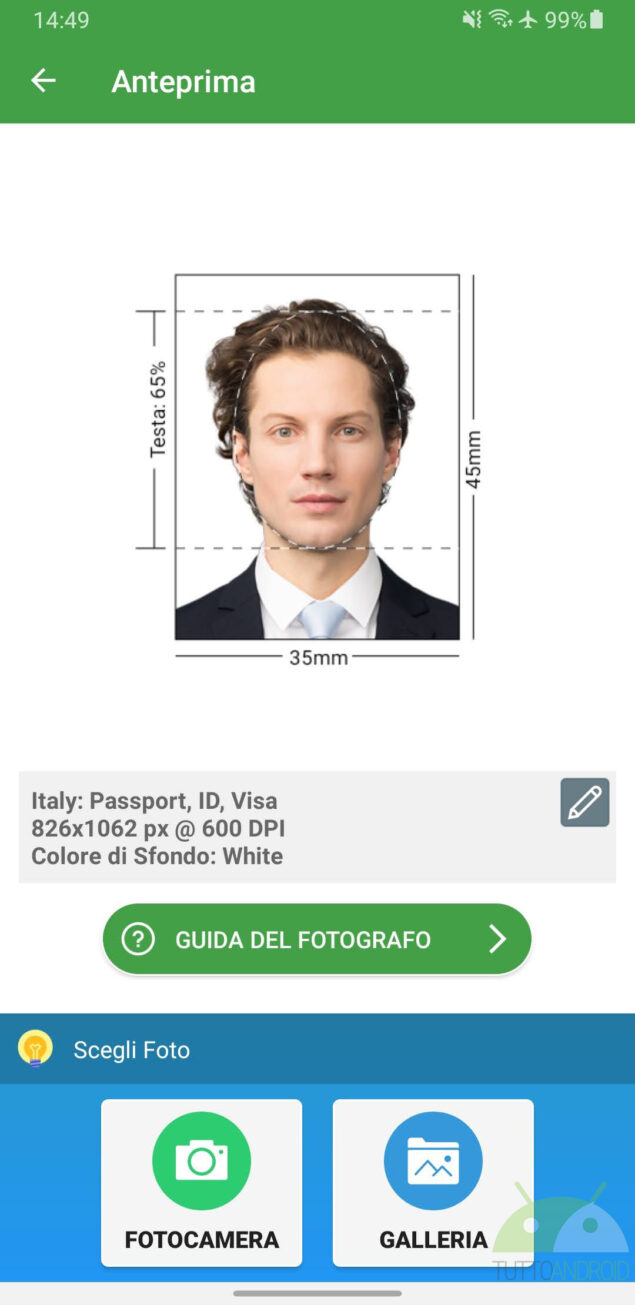 come creare fototessera smartphone android