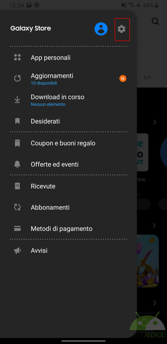 samsung galaxy store pubblicità disattivare