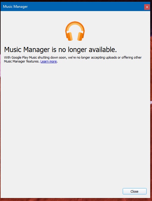 google play music manager windows chiusura