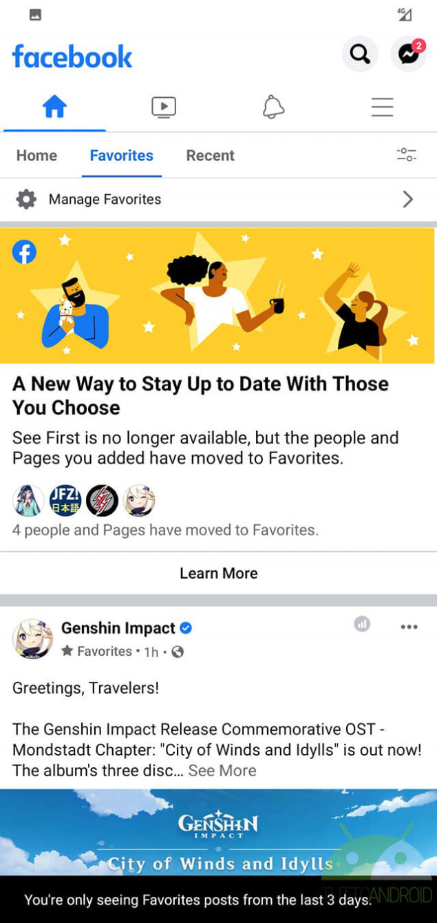 facebook menu filtri post novità