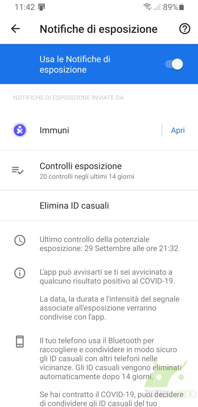 immuni app non funziona android