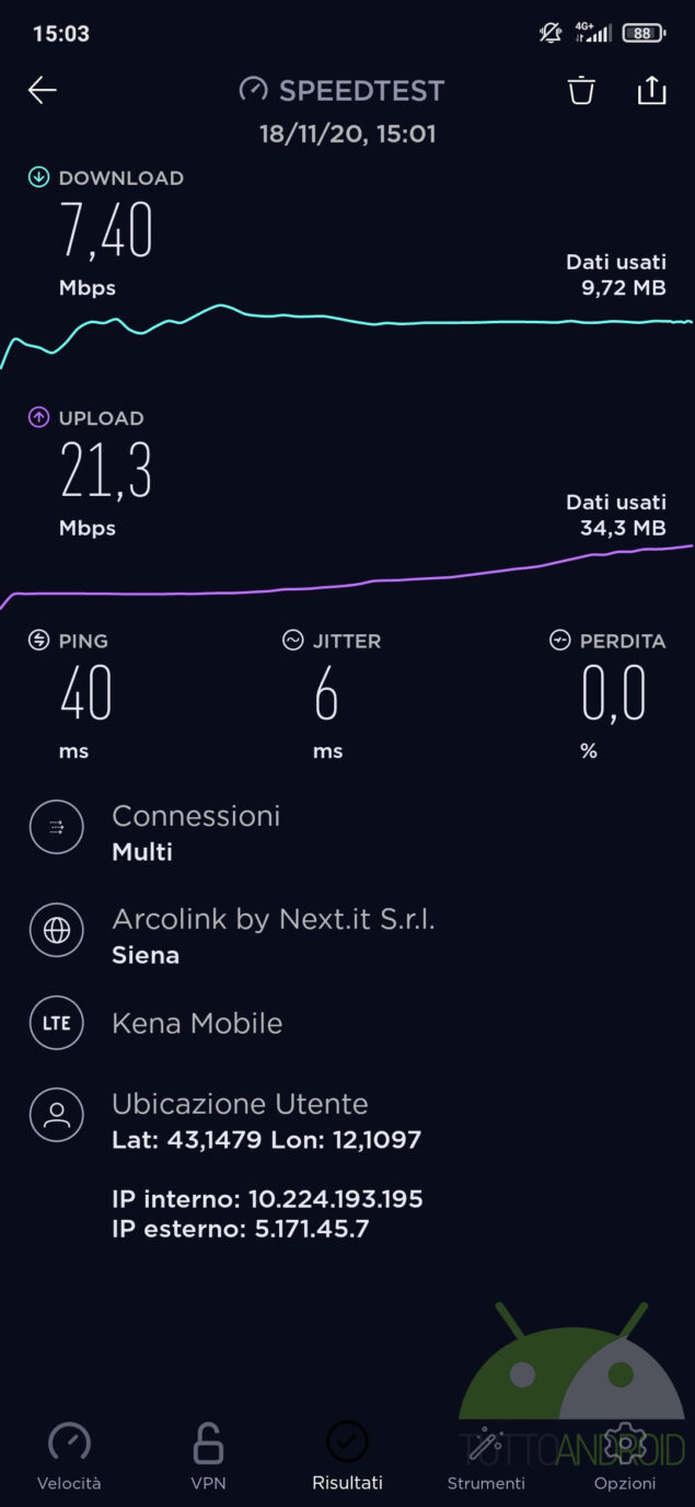 kena mobile velocità upload 30 mbps
