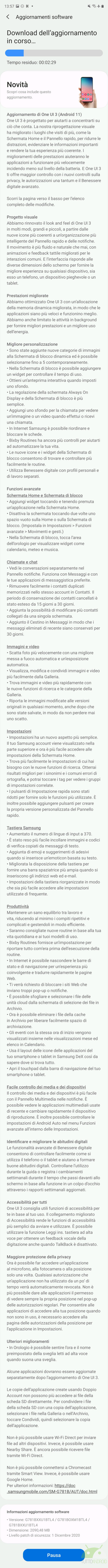 samsung galaxy s20 fan edition one ui 3.0 aggiornamento